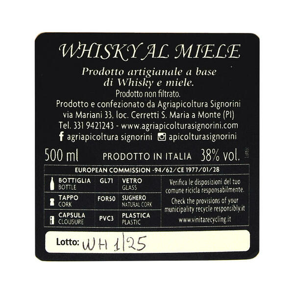 Whisky al Miele - Etichetta Bottiglia 500 ml - 38% vol.