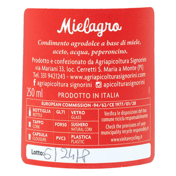 MIELAGRO PEPERONCINO 250ML - Etichetta
